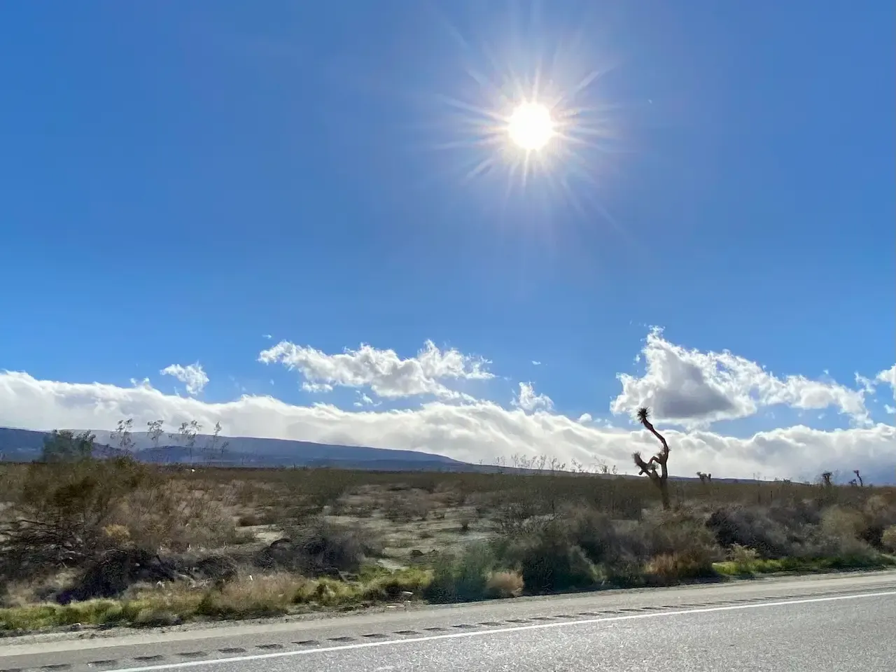 Pearblossom Highway across the High Desert under a blazing sun